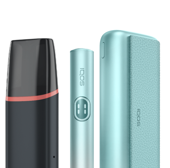 VEEV ja IQOS ILUMA i PRIME türkiissinisel taustal.